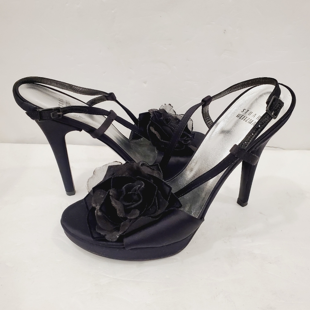 Stuart Weitzman Black Satin Dress Heels